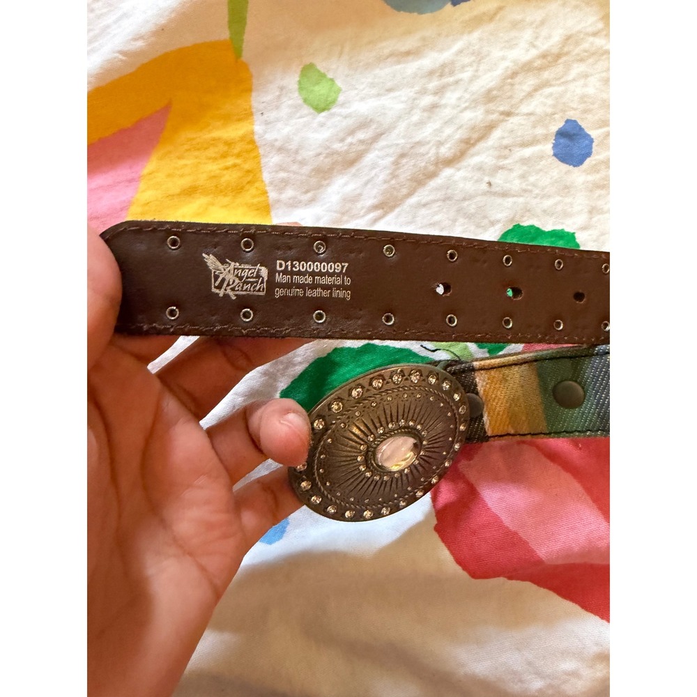 Angel Ranch Girls Western Rhinestone Buckle Multi Color Striped Size 4-5 year - Picture 6 of 6